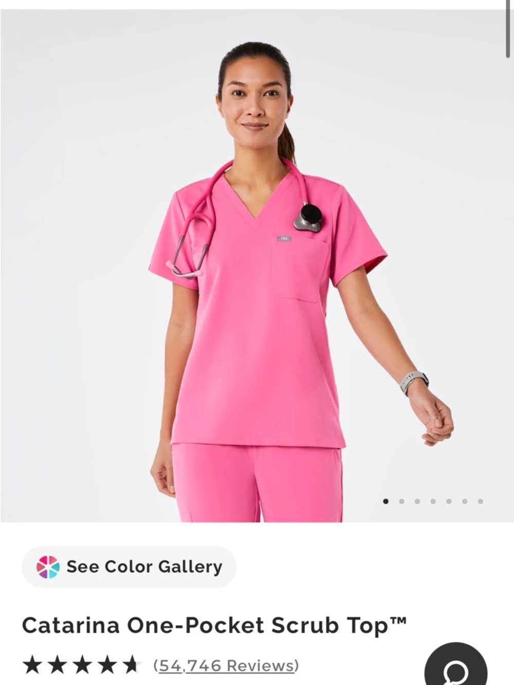 Figs Catarina One-Pocket Scrub Top in Hot Pink
